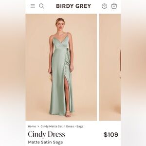 Birdy Grey Cindy Dress in Matte Satin Sage